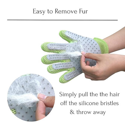 PetPals Single Pet Hair Removal Grooming Glove, Suitable for Long and Short-Haired Dogs and Cats. Double-Sided Function with Pet Hair Removal and Cleaning for Furnitures. Green