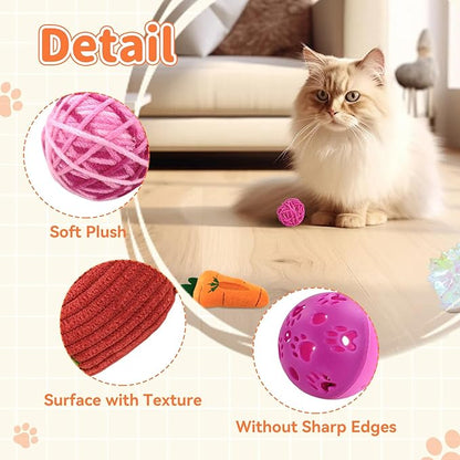 Andiker 6Pcs Cat Toy Pack, Cats Toy Set with Crinkle Balls, Pet Bell Balls, Pet Mouse Toy and Rattan Ball Stimulate Cats Hunting and Chasing Instincts Interactive Kitten Toys for Indoor Cat (Blue)