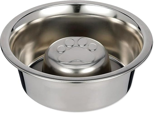 Palz&Co Slow Feed Reversible Stainless Steel Food and Water Bowl for Small Dogs and Cats, Promotes Healthy Eating and Mental Stimulation (Medium 16 Oz)