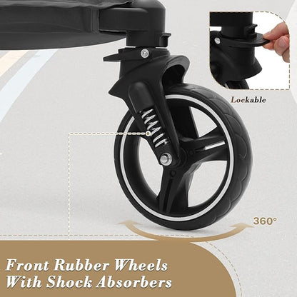 Athena Collection 3 Wheels Pet Stroller Fabric Dog Cart Dog Stroller for Large Dogs 55 Lbs Pet Stroller with Mesh Windows, Zipper Back Pocket, Safety Tether, Angle Adjustable Handlebar, Black