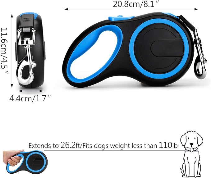 Segarty 26 Ft Retractable Dog Leash, 8m Retractable Leash for Medium Larger Dogs Up to 110 Lbs, 1 Button Break & Lock, 360 Tangle-Free, Heavy Duty Long Dog Lead for Training Running Walking