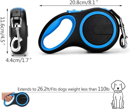 Segarty 26 Ft Retractable Dog Leash, 8m Retractable Leash for Medium Larger Dogs Up to 110 Lbs, 1 Button Break & Lock, 360 Tangle-Free, Heavy Duty Long Dog Lead for Training Running Walking