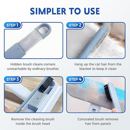 4 in 1 Cat and Dog Hair Removal Brush, 2025 New Multifunctional Pet Hair Remover with Extendable Long Handle, Washable Pet Hair Removal Tool for Furniture, Couch, Carpet, Clothes (1 Pcs)