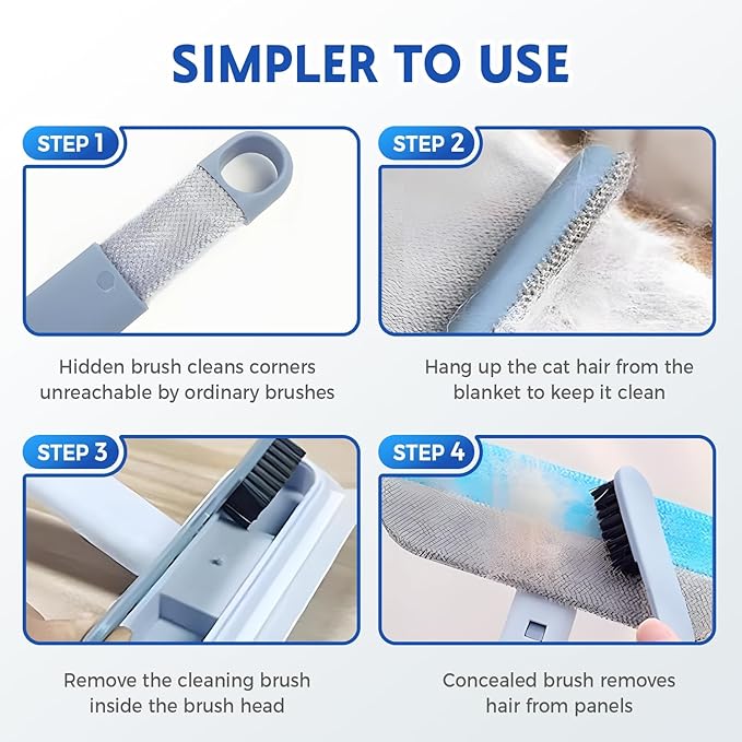 4 in 1 Cat and Dog Hair Removal Brush, 2025 New Multifunctional Pet Hair Remover with Extendable Long Handle, Washable Pet Hair Removal Tool for Furniture, Couch, Carpet, Clothes (2 Pcs)