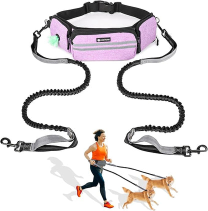 Hands Free Dog Leash With Walking Fanny Pack for Large Medium Small Dogs, Heavy Duty Durable Reflective Waist Bungee Leash for Training, Night Walking, Running, Jogging, Hiking