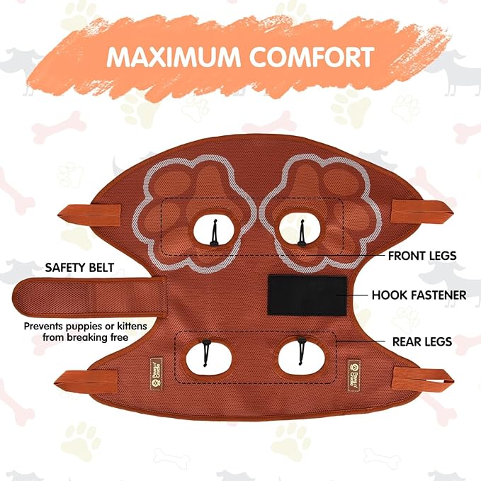 Paws n' Cradle Dog Grooming Hammock Harness for Dogs & Cats - Complete Kit with Adjustable Fittings, Hair Comb, Nail Clipper, Nail File, Hook and Loop Strap, Adjustable Straps & Snap Hooks (XS)