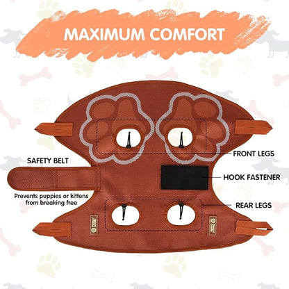 Paws n' Cradle Dog Grooming Hammock Harness for Dogs & Cats - Complete Kit with Adjustable Fittings, Hair Comb, Nail Clipper, Nail File, Hook and Loop Strap, Adjustable Straps & Snap Hooks (XS)