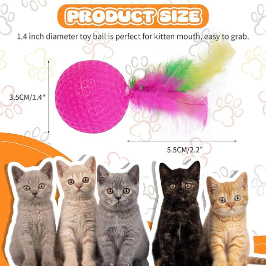 IDOMIK 15 Pack Cat Toys: Colorful Golf Sponge Balls, Feather and Pom Pom Interactive Kitten Balls for Exercise, Bright Colored Chase Pounce Toys, Safe Non-Toxic Entertainment