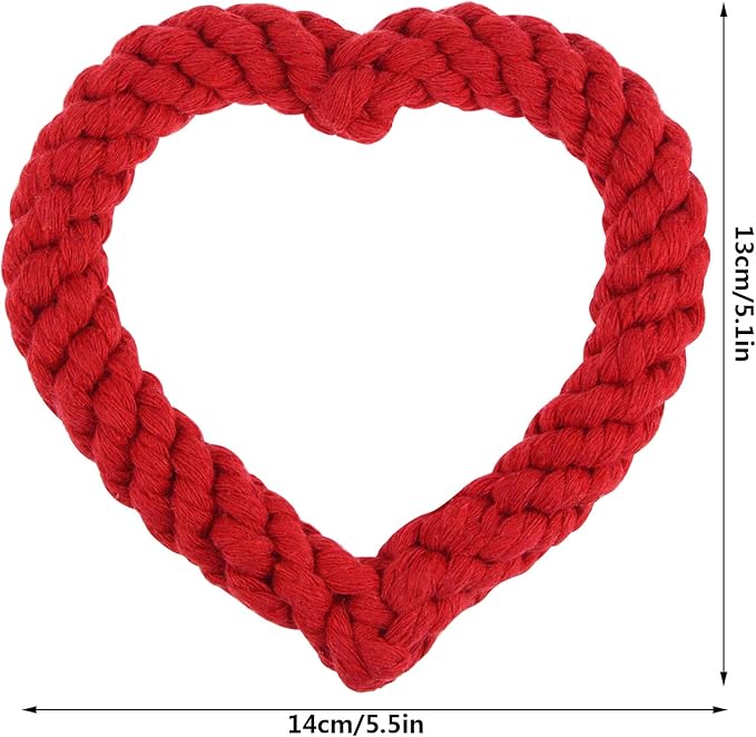 2 PCS Dog Chew Toys Heart Shaped Rope for Valentine's Day Pets Cotton Chewing Supplies Pink & Red 5.5Inch