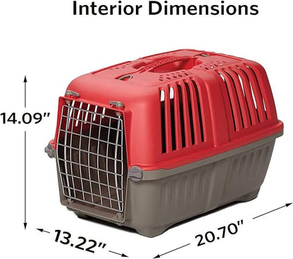 MidWest Homes for Pets Spree Travel Carrier – Hard-Sided Dog & Cat Carrier, Small Pet Travel Crate with Handle, Ventilated Design, Easy Assembly, 22-Inch, Red