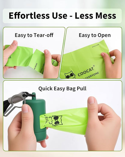 Dog Poop Bags with Dispenser & Holder, Guaranteed Leak Proof, Unscented Extra Thick Heavy Duty Tear-resistant 18-Micron Waste Bag Refill Rolls (Green (105-Bags, 1-Dispenser))