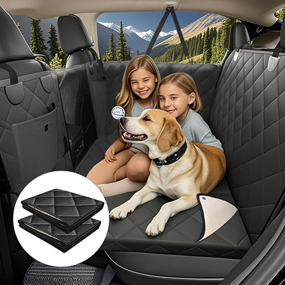 ISAGAPOY Back Seat Extender for Dogs - Hard Bottom Pet Car Seat Cover (Holds 400lbs) with Removable Soft Blankets & Travel Portable Dog Bowl, Waterproof Dog Hammock for Car, SUV