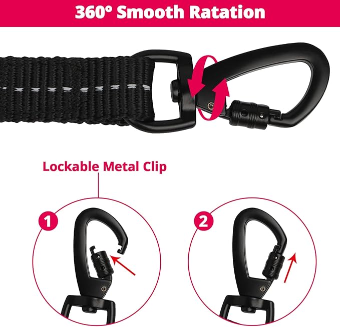 Long Dog Leash 50 FT: Heavy Duty Rope Leashes for Dogs Training with Swivel Lockable Hook Reflective Threads Bungee and Padded Handle - Dog Lead for Large Small Medium Dogs Outside Walking Hiking Pink