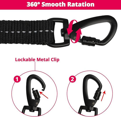 Long Dog Leash 100 FT: Heavy Duty Rope Leashes for Dogs Training with Swivel Lockable Hook Reflective Threads Bungee and Padded Handle - Dog Lead for Large Small Medium Dogs Outside Walking Hiking