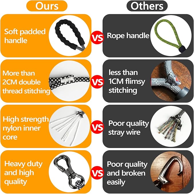 NTR Long Dog Leash, 50FT Check Cord with Swivel Lockable Hook and Comfortable Padded Handle for Dog Leash for Small Medium and Large Dogs Walking Training Hiking Camping Playing