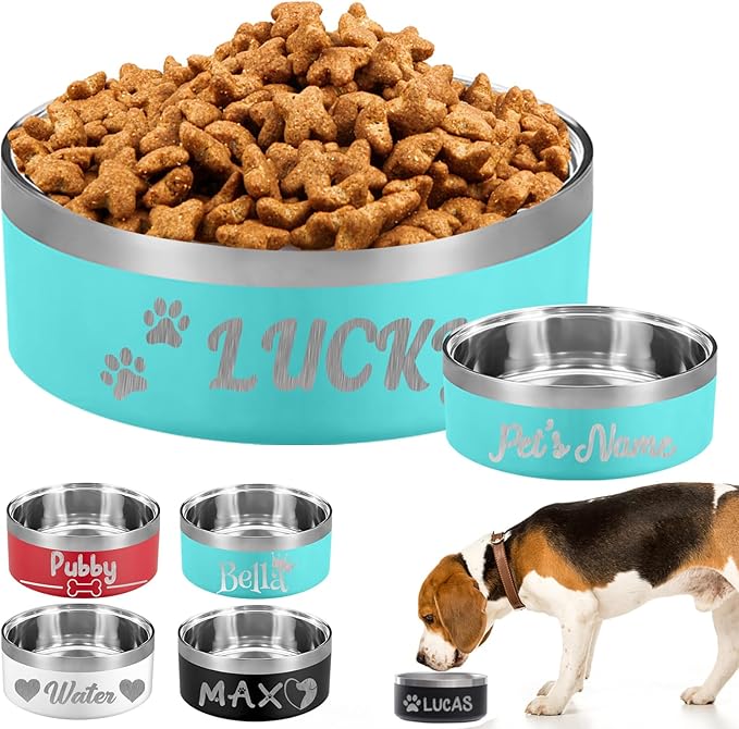 Personalized Dog Bowl Custom Dog Bowls with Name Customized Laser Engraved Stainless Steel Pet Dishes for Large Small Dogs Cat 18/32/42/64oz Feeding Supplies-Blue 18oz