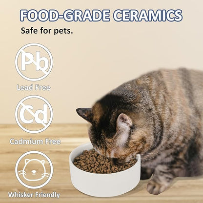 Ceramic Cat Bowl Dog Dish - Small Pet Feeding Bowl for Cats and Puppies - Microwave and Dishwasher Safe - 16.23 oz - 480ml - White