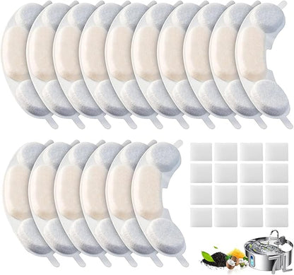 16 Pack Dog Water Replacement Filters Compatible with Smartoo 7L / 236oz / 1.8Gal Stainless Steel Dog Water Fountain, Pet Dog Fountain Filter Replacement,16 Filters + 16 Sponge