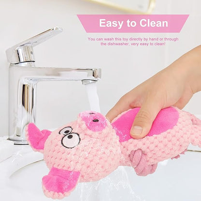 Dog Toys, Dog Squeaker Toys with Crinkle Paper, Stuffed Animal Dog Plush Chewing Toy, Cotton Rope Interactive Toys for Puppy, Small, Middle Dogs (Pink Pig)