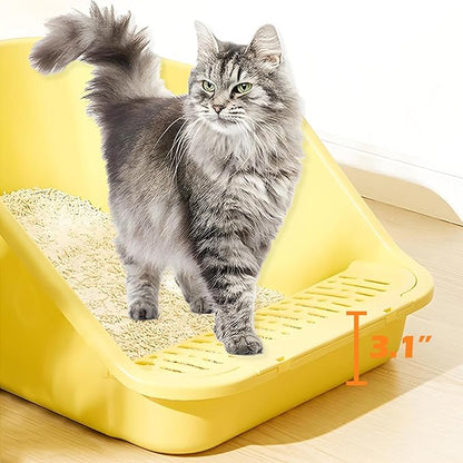 SpaceTime Large Cat Litter Box with High Sides,Cat Boxes for Indoor Cats,Cat Litter Pan for Kitty,Litter Box with Low Entry,Easy to Clean,Anti-Splashing(Grey)