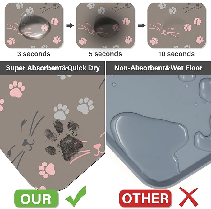 Patterned Cat & Dog Bowl Mat for Food and Water, 12"×20" Quick Dry Absorbent Pet Feeding Mat, Eco-Friendly Dog Placemat