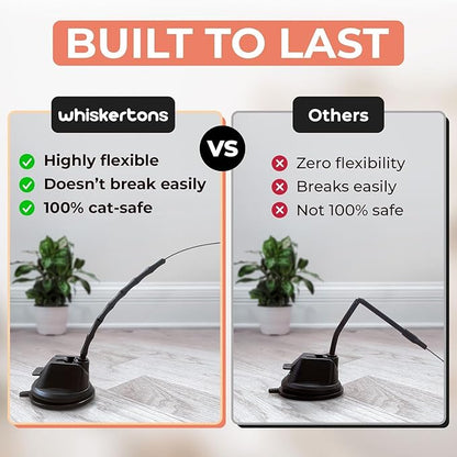Whiskertons Interactive Bird Simulation Cat Toy Set, Interactive Cat Toys for Indoor Cats, Cat Feather Toy, Self-Holding Suction Base, 5 Replacement Birds, Feathers & Bells (Standard Hybrid Bundle)