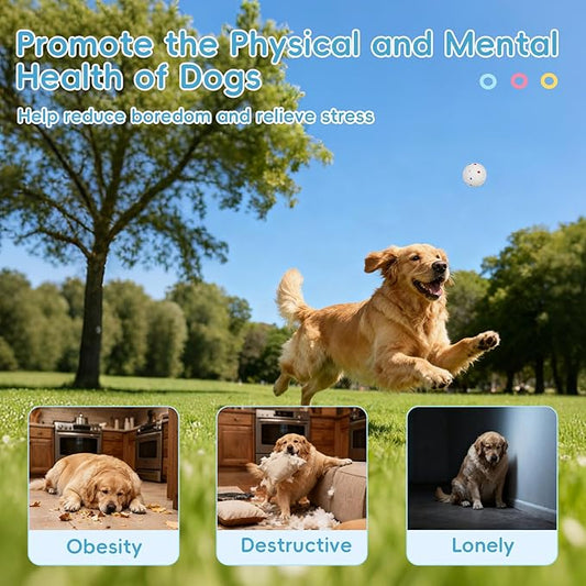 FAHKNS Automatic Ball Launcher for Large Dogs: 40/60/80FT Distance Dog Ball Thrower with Remote Control, 3 Adjustable Distances & Random Mode, 8 Pack 2.5" E-TPU Balls Included