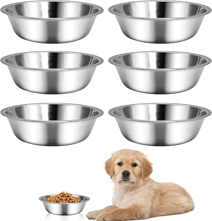 kathson 6 PCS Small Stainless Steel Dog Bowls, Replacement Metal Puppy Food Water Bowl Set Suit for Indoor Outdoor, Pet Feeding Dish for Small Animals Kitten, Dishwasher Safe (5.5 in)