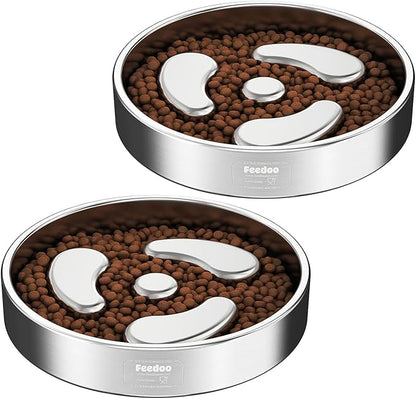 Slow Feeder Dog Bowl-1Cup for Small Puppy, Double-Layer 304 Stainless Steel Puzzle Bowl, Anti-Choking for Fast Eaters, Non-Slip Base, Dishwasher Safe [2Pack]