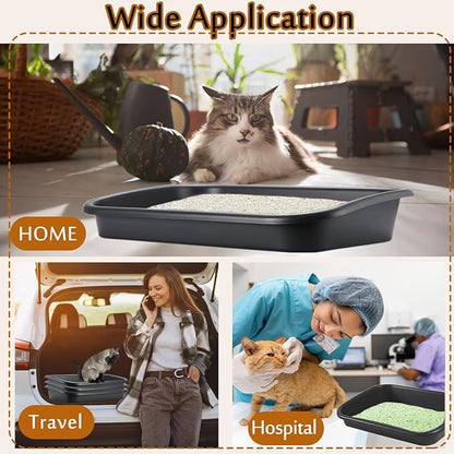 3 Pcs Low Entry Senior Cat Litter Box,Extra Large Size Pet Litter Box Low Entry Open Top Cat Litter Box for Kitten Frail Handicap Disabled Older Elderly Cats and Kitten,Easy to Clean (Dark Gray)
