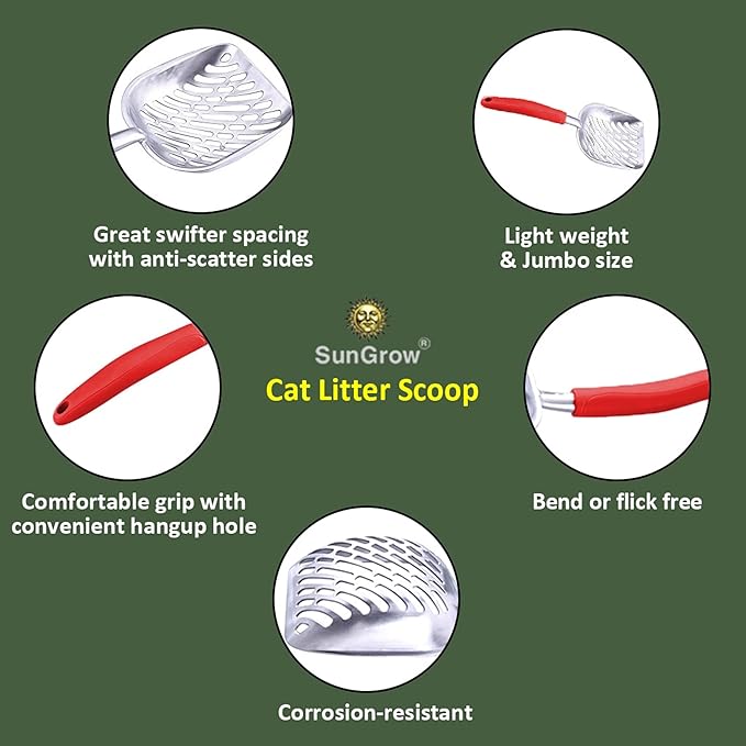 SunGrow Large Cat Litter Scoop, Life Transforming Cat Scooper, Reduces Hand Fatigue, Saves Clear Litter, Makes Scooping Faster and Easier