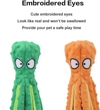 Dog Squeaky Toys Octopus - No Stuffing Crinkle Plush Toys for Puppy Teething, Durable Interactive Chew Toys for Small, Medium and Large Dogs Training and Reduce Boredom, 2 Pack