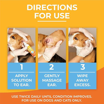Dog Ear Cleaner - Cat & Dog Ear Infection Treatment - Medicated Pet Ear Wash, Flush, and Cleaning Solution for Dogs and Cats - Remedy for Itchy Yeast Relief