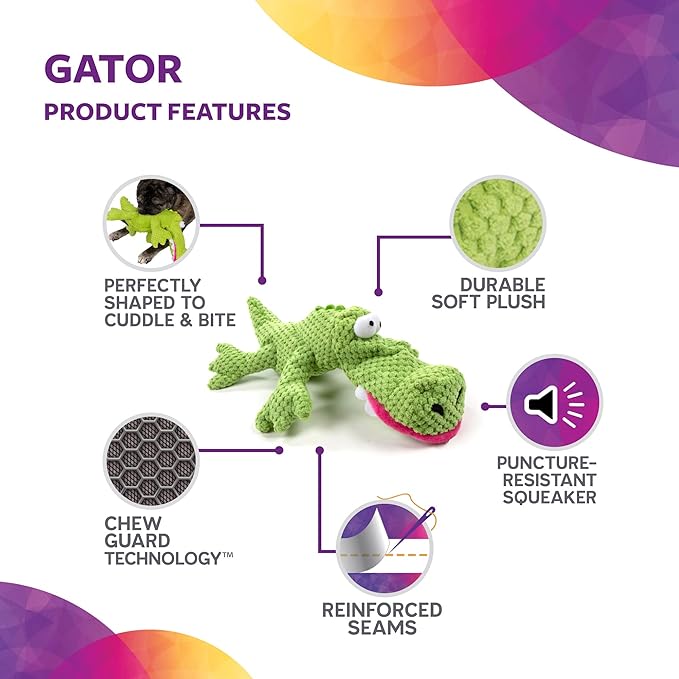 TrustyPup Tough 'N Fun Checker Gator Squeaky Plush Dog Toy, Chew Guard Technology - Green, Large (71147)