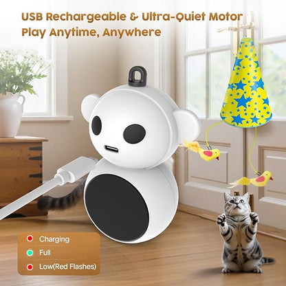 Interactive Cat Toy for Indoor Cats: 2 in1 Automatic Hide and Seek Moving Concealed Flying Bird Wand Feather with Chirping Bird Squeaky, Hanging Rechargeable Exercise Cat Toy for Kittens and Adult Cat