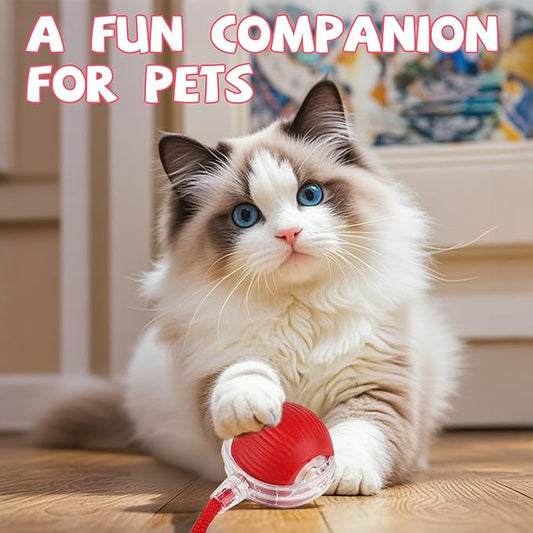 Automatic Interactive Cat Toys Ball, Motion Activated Kitten Toys with Twitchy Tail, 3 Speed Modes & Rechargeable Battery, Fun Indoor Cat Enrichment Toys for Small Medium Large Cats (Red)