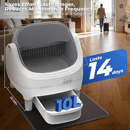 Automatic Litter Box Self Cleaning Cat Litter Box APP Control Smart Open Top Design Electric Odor Free Anti Pinch Safety Litter Box for Multiple Cats Large 10L Ultra Quiet