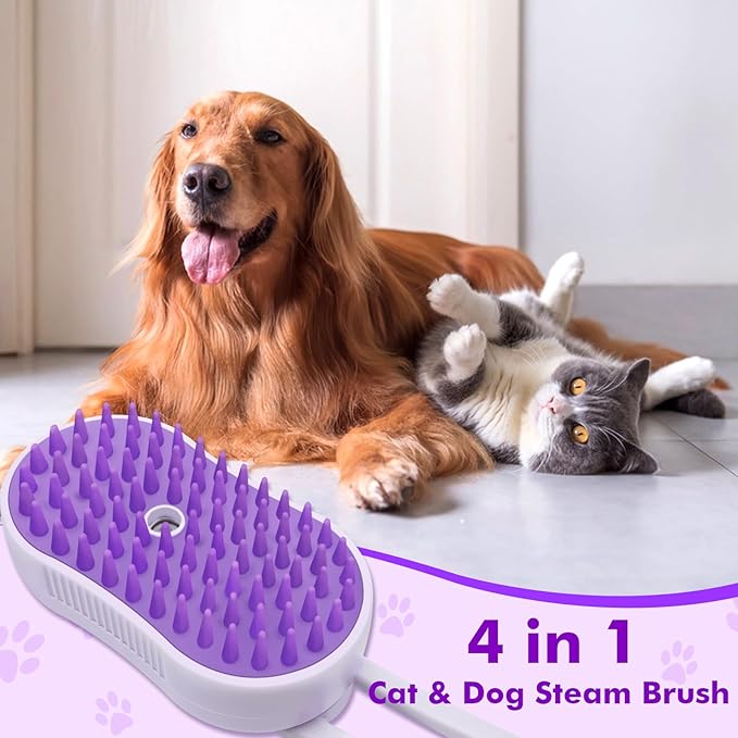 Cloud Care Cat Brush, Cat Hair Steam Brush for Shedding, 4-in-1 Self-Cleaning Pet Steam Brushs with 360° Rotating Arm for Long and Short Hair Cats and Dogs