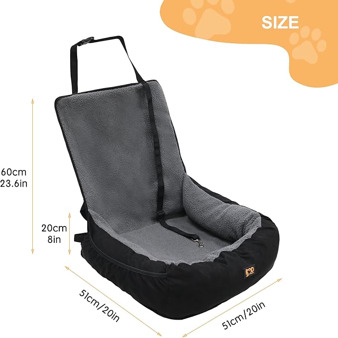 Dog Car Seat for Small Medium Dogs Under 30 lbs, Fully Detachable and Washable Cat Booster Car Seats for Front & Black Seat with Safety Leash Belt (Grey+Black, M)