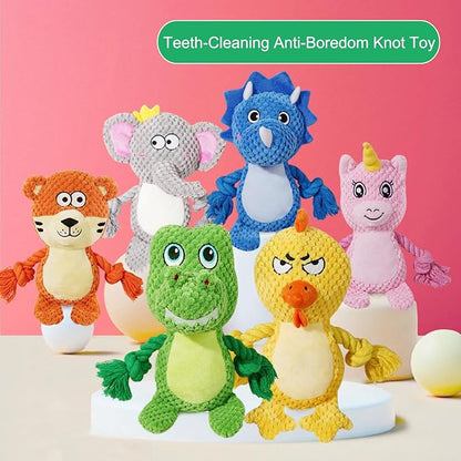 Cute Animals Interactive Squeaky Dog Toy with a Vocal Bladder, Crinkle Paper Stuffed Soft Cotton Chew Toy, Teething Rope Tug of War Pull Toy to Keep Them Busy for Puppy, Small Dogs - Pink Horse