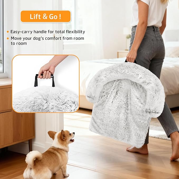 GGIB Calming Dog Bed Fluffy Plush Dog Mat for Furniture Protector with Removable Washable Cover for Large Medium Small Dogs and Cats (Extra Extra Large, Light Grey)