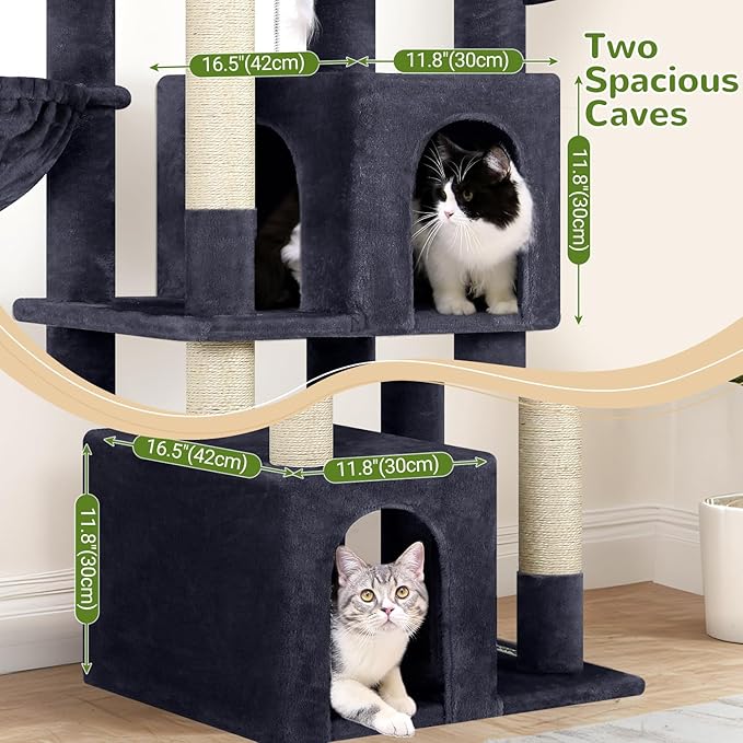 Globlazer Sturdy Cat Tree, 68-inch Large Cat Tower for Indoor Adult Cats 20 lbs Heavy Duty Cat Tree for Big Cats with Extra Large Platform, 5 Scratching Post, S68, Dark Grey