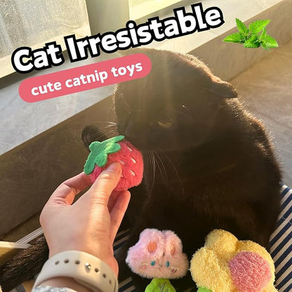 3 PCS Catnip Toys, Includes 6-Pack Catnip Pouches, Catnip Refillable Interactive Cat Toy with Crinkle Sound, Bunny Easter Kicker Toy for Indoor Cats, Chew, Food Puzzle for Kitten Enrichment