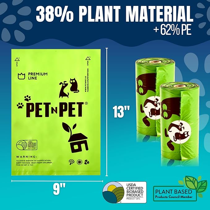 Pet N Pet 360 Counts, Unscented Dog Poop Bags Rolls, 41% Plant Based & 59% PE Poop Bags For Dogs, 24 Rolls Extra Thick Dog Waste Bag, Doggie Poo Bag