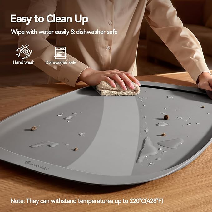 FEELNEEDY Silicone Cat & Dog Food Mat Waterproof, High Raised Edges for Leakage Protection, Dog Mat for Food and Water, Non-Slip Drip Tray, Easy Clean 24 * 16 * 0.5 inches Feeding Pad (Large, Gray)