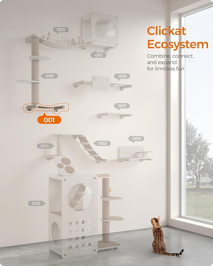 Feandrea Clickat Collection - No.001 Cat Hammock, Extremely Quick Assembly, Unlimited Expandability, Replaceable Module and Fabric, Wall-Mounted Cat Hammock Bed