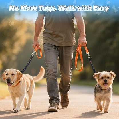 Bungee Dog Leash Extender, Shock Absorbing Dog Lead Extender for No Pull & Prevents Injury, Retractable Bungee Leash for Large Dogs with 360° Swivel Clip & Reflective Strip, 2 Pack