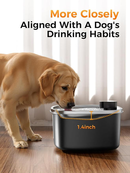 Water Fountain for Dogs Cats Stainless Steel 10L/2.64Gal Wireless Smart Automatic Water Dispenser Cordless Quiet Bowl Multi-Filtered Multi-Pet Home Outdoor -Wireless Black&1Filters