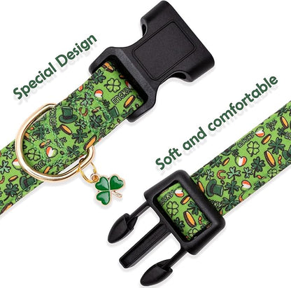 Faygarsle St Patrick's Day Dog Collar Cute Holiday Collar for Small Medium Large Dogs Green Trefoil Print Lucky Straw Cotton Dog Collar S