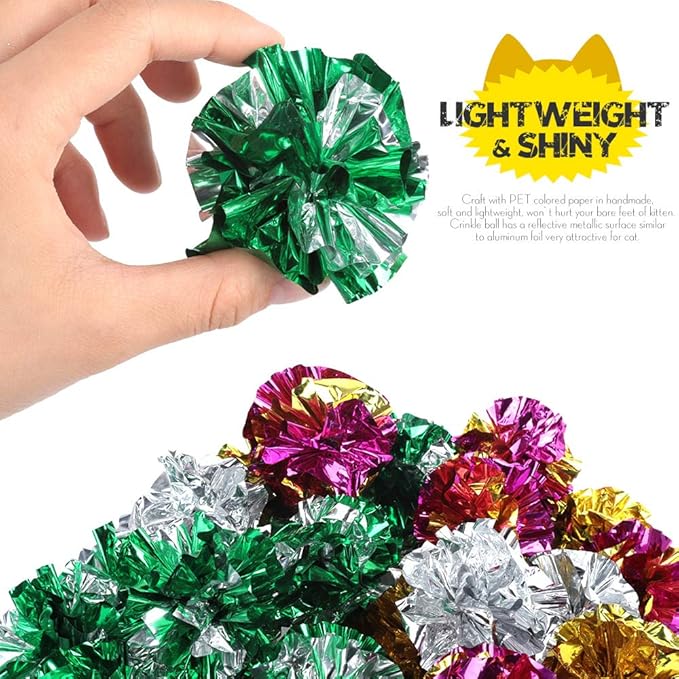 HNYYZL 25 Pack Crinkle Balls Cat Toys for Cats - Original Mylar Crinkle Balls (Random Color)